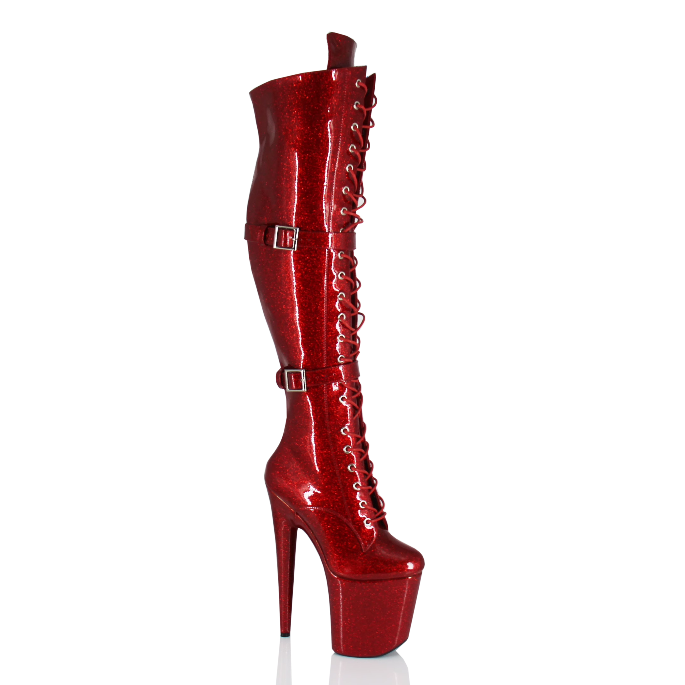 18cm20厘米珠光红色钢管舞过膝靴