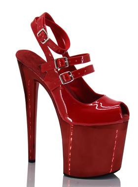 新款20厘米钢管舞超高跟鞋网红红色细跟模特舞台晚宴走秀凉鞋