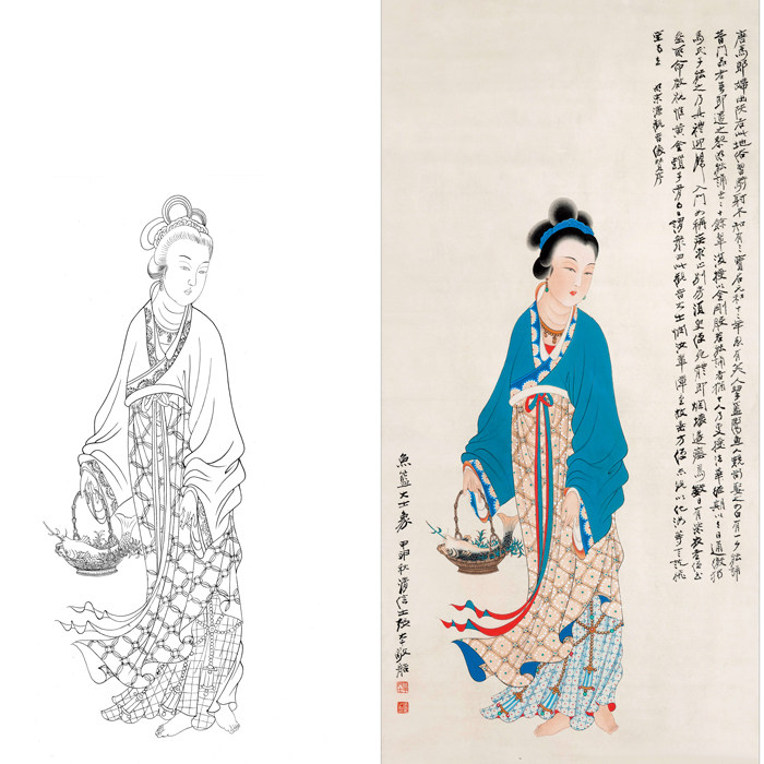 工笔画观音化身像鱼篮观音白描底稿国画人物仕女临摹勾线练习画稿,家居饰品,国画,淘宝优惠券,粉丝福利购,淘宝优惠卷