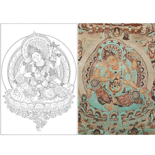 敦煌壁画佛像白描底稿如意轮观音国画工笔临摹勾线练习打印画稿子