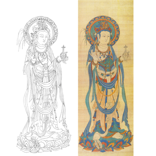 壁画敦煌工笔画白描底稿国画佛像人物线稿高清临摹勾线练习打印稿