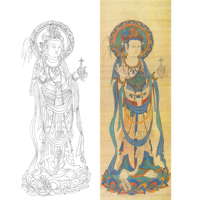 壁画敦煌工笔画白描底稿国画佛像
