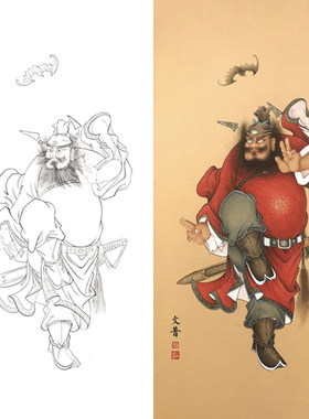 白描底稿工笔画钟馗画