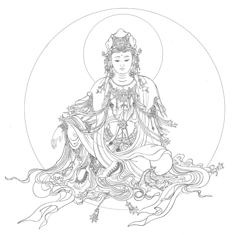 高清工笔画白描底稿水月观音像人物国画斗方临摹勾线练习打印稿子,家居饰品,国画,淘宝优惠券,粉丝福利购,淘宝优惠卷