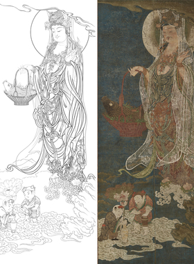 竖幅鱼篮观音菩萨工笔佛像画