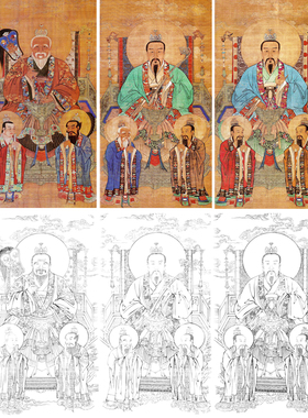 三清图画像工笔白描底稿