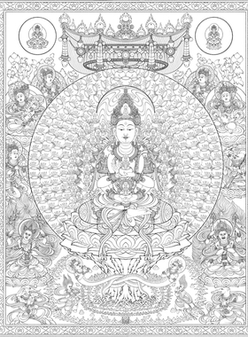 千钵文殊壁画佛像工笔画打印