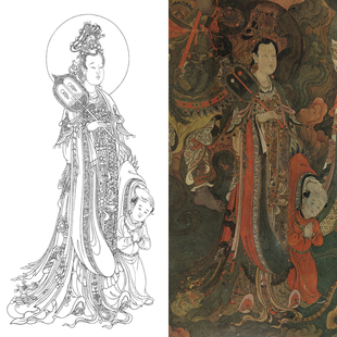 法海寺壁画鬼子母白描底稿国画人物线描画稿子临摹勾线练习打印稿