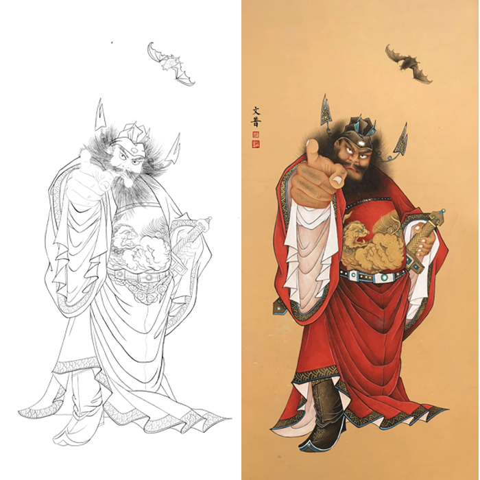 白描底稿工笔画钟馗画