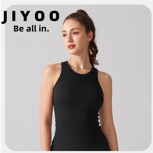 罗纹圆领运动背心女可拆卸胸垫修身瑜伽上衣普拉提训练无袖瑜伽服