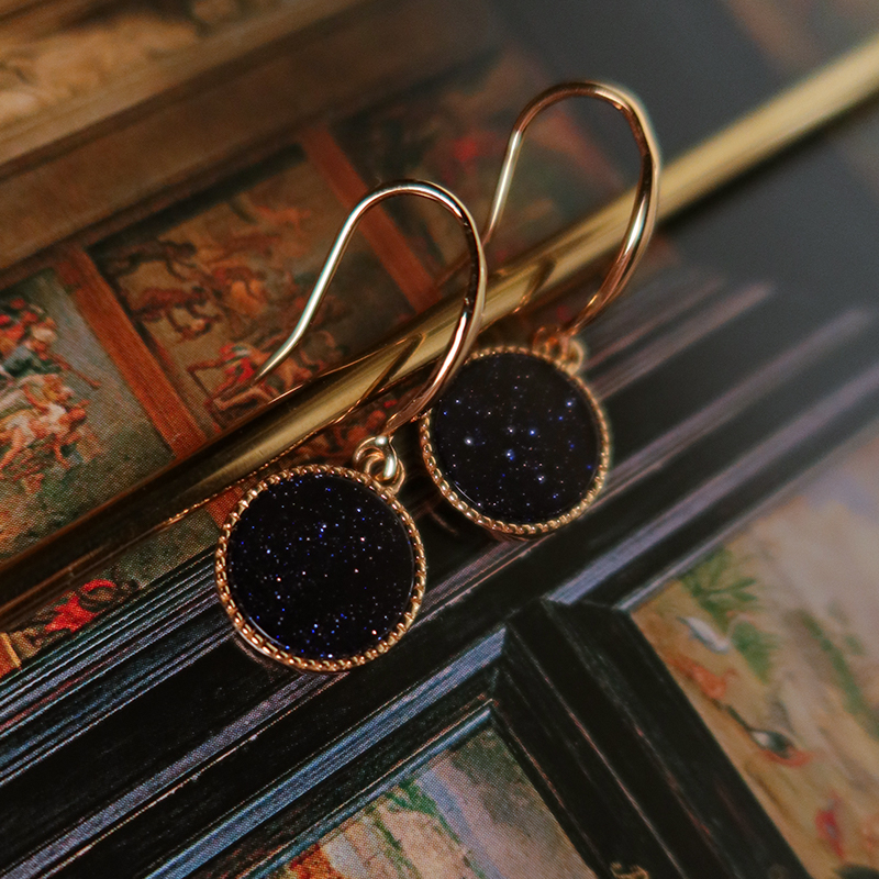 昨夜星辰｜天然蓝晶砂耳钩通体925银镀金复古雕花精致耳饰 茑居