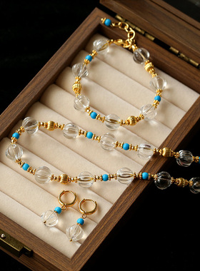 原创新中式蓝松南瓜珠琉璃水晶项链手链女精致高级感灯笼珠耳环