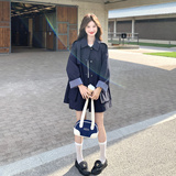 现货主推款！蓝格撞色藏蓝风衣外套B260-5235-P165K238，女装风衣，芭图娜