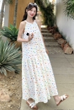 白色彩色波点无袖连衣裙女2025夏季法式新款设计感甜美减龄a字裙，女装连衣裙，芭图娜