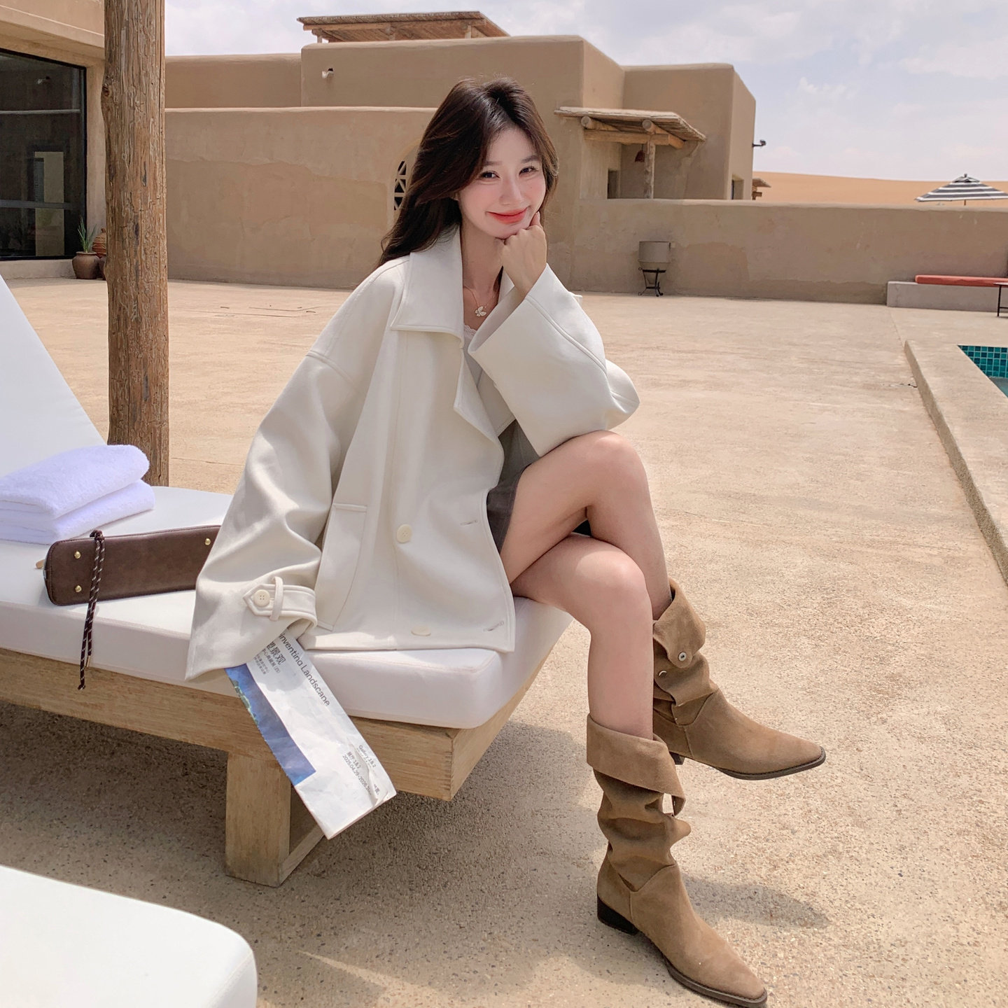 杏色韩系休闲百搭短款风衣外套女2025秋季小个子洋气时尚夹克上衣,女装短外套,芭图娜