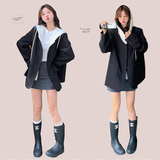 连帽西装外套女春季2025韩系高级感休闲宽松设计感假两件短款上衣，女装西装，芭图娜