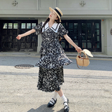 法式娃娃领碎花连衣裙女夏2025年新款别致绝美泡泡袖雪纺蛋糕长裙，女装连衣裙，芭图娜