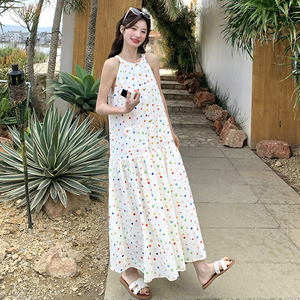 五天出货！ 圆点印花泡泡格 挂脖无袖连衣裙  260-5068-P125K178图片
