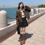 现货！24秋新款棕咖色短款皮衣外套260-3336-P135K188，女装皮衣，芭图娜