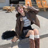 现货！24秋新款棕咖色短款皮衣外套260-3336-P135K188，女装皮衣，芭图娜