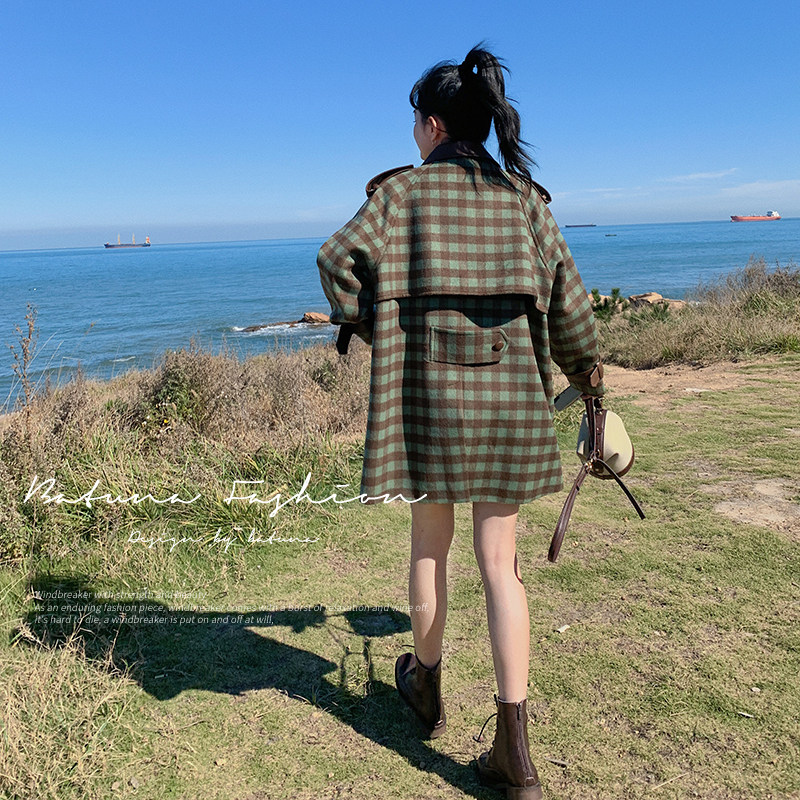 【双11可报名】大货格纹拼皮毛呢外套B260-2827-P175K258,女装毛呢外套,芭图娜