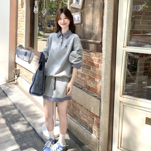 减龄休闲格纹拼接卫衣短裙套装女春秋小个子两件套爆款高级感超火图片
