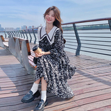 大货已出！法式蛋糕裙黑色碎花撞色领连衣裙260-3371-P135K188，女装连衣裙，芭图娜