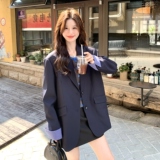 大货已出！格纹撞色藏蓝色西装外套B260-5212-P145K218，女装西装，芭图娜