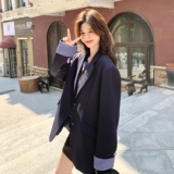 大货已出！格纹撞色藏蓝色西装外套B260-5212-P145K218，女装西装，芭图娜