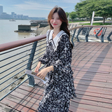 大货已出！法式蛋糕裙黑色碎花撞色领连衣裙260-3371-P135K188，女装连衣裙，芭图娜