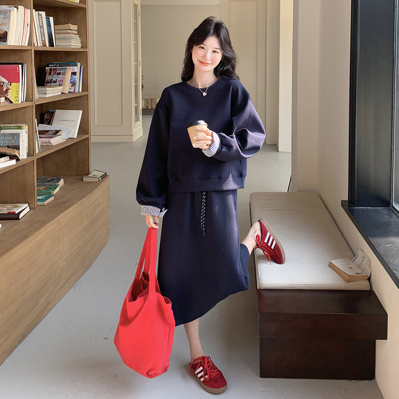 现货！25春新款高品空气层拼格藏青色套装260-5052-P165K238,女装套装/套裙,芭图娜