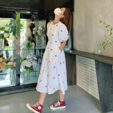 白色泡泡袖碎花连衣裙女2025夏季新款韩系甜美减龄气质温柔风长裙，女装连衣裙，芭图娜