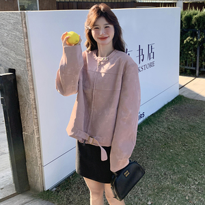 粉色皮衣外套女2025春季新款高级感炸街甜酷短款机车夹克流行爆款图片