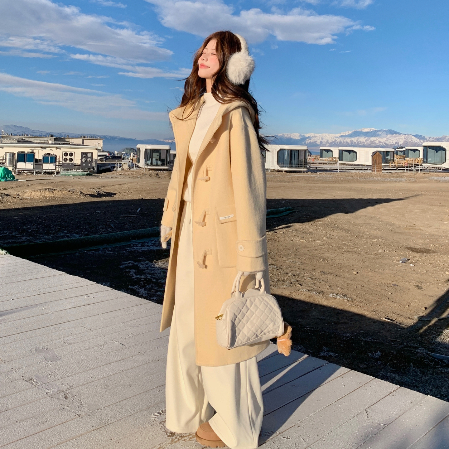 现货！70毛糖果色牛角扣双面呢连帽大衣外套B260-5350-P275K378，女装毛呢外套，芭图娜