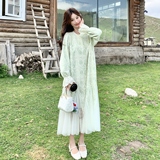 现货！浅绿色网纱拼接重工绣花连衣裙B260-5223-P155K228，女装连衣裙，芭图娜