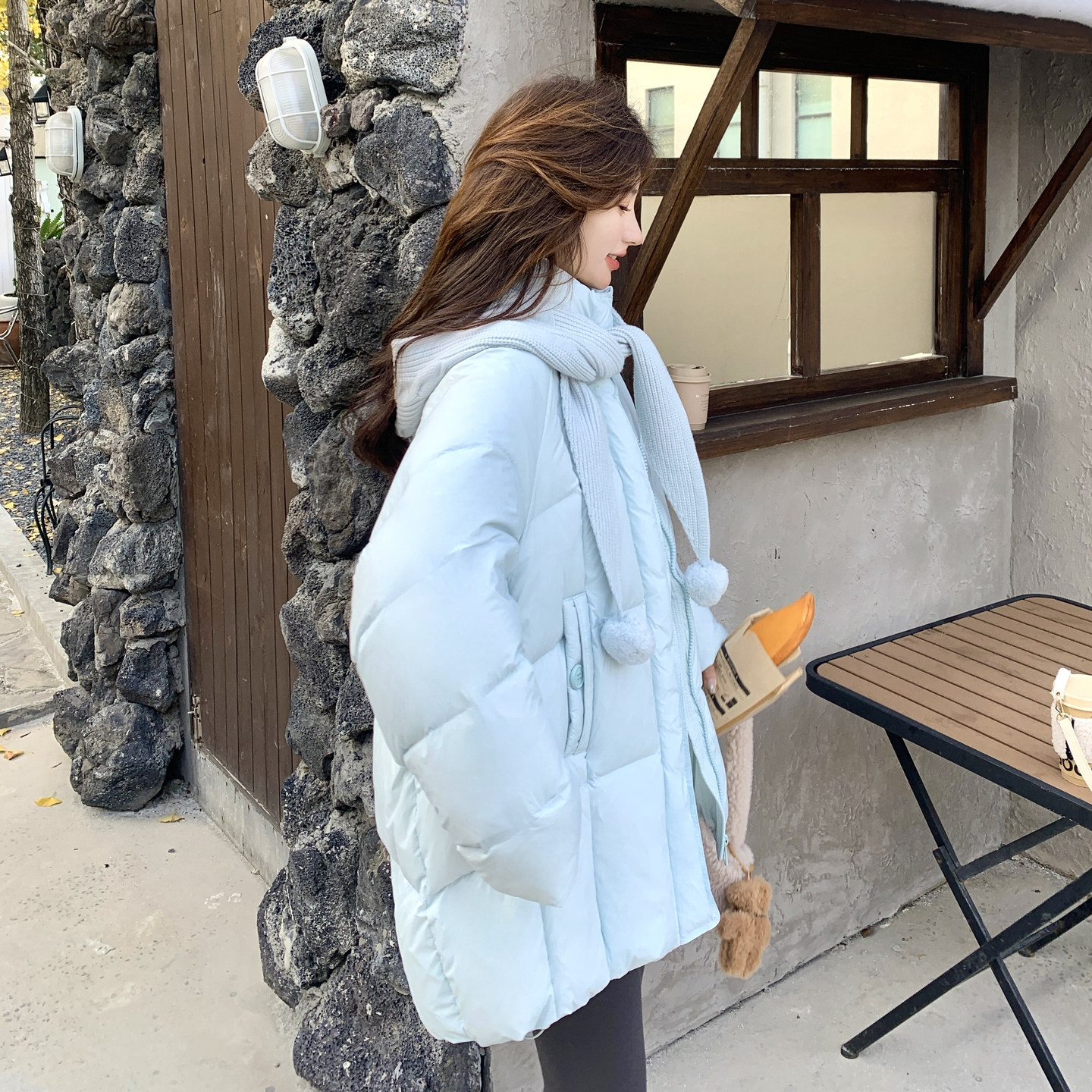 现货！蓝色可拆卸毛球围脖羽绒服【50绒】B260-5373-P345K498,女装羽绒服,芭图娜