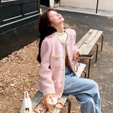 韩版甜美粉色毛呢小香风羽绒服女2025冬季新款显瘦加厚白鸭绒外套，女装羽绒服，芭图娜