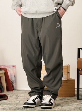 ACTIONS基础休闲春秋薄款长裤美式滑板绣花宽松抽绳直筒工装裤男