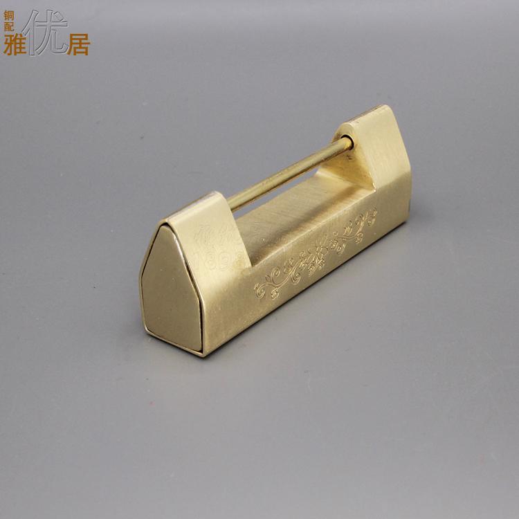 7.5cm仿古老式门锁 结婚锁铜皮焊接挂锁纯铜锁横开锁红木家具铜锁