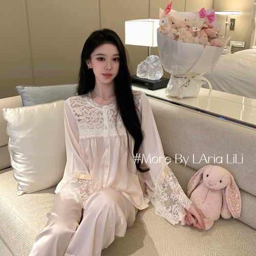 LAria蕾丝祷告 睡衣女冰丝性感秋季2026新款纯欲风蕾丝花边家居服