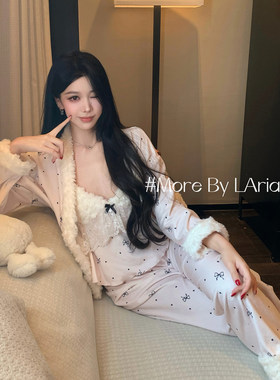 甜蜜序曲 睡衣女海岛绒秋冬季2026新款薄绒冬款三件套家居服