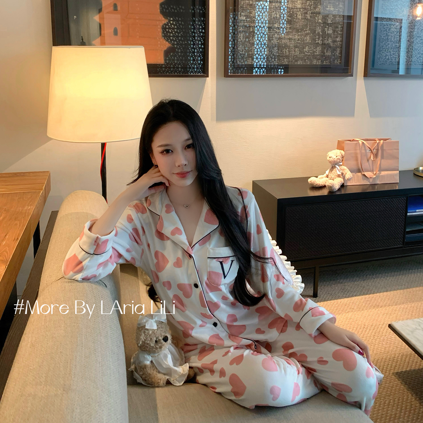 LAriaV家爱心睡衣女2025新款海岛绒秋冬款加绒冬季高级加厚家居服