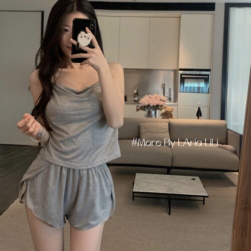 LAria*极简高级感 莫代尔吊带睡衣女荡领家居服套装性感纯欲夏季