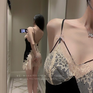 吊带睡衣带胸垫露背性感诱惑镂空蕾丝薄女夏 法式 LAria 心机镂空