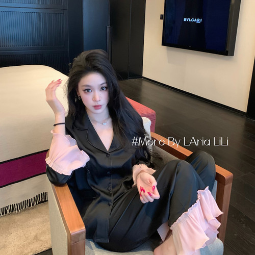 大女主冰丝款 荷叶边缎面性感睡衣女春秋款2026新款高级感家居服