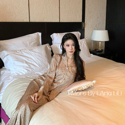 LAria奶香豹纹 性感睡衣女春秋款2025新款冰丝纯欲风秋季家居服