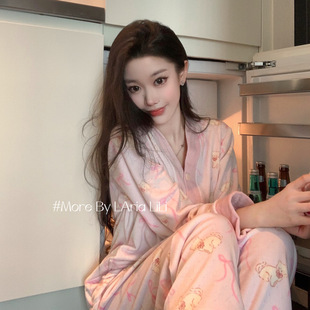 秋冬季 2025新款 高级感加厚海岛绒家居服 睡衣女秋冬款 桃气小猫