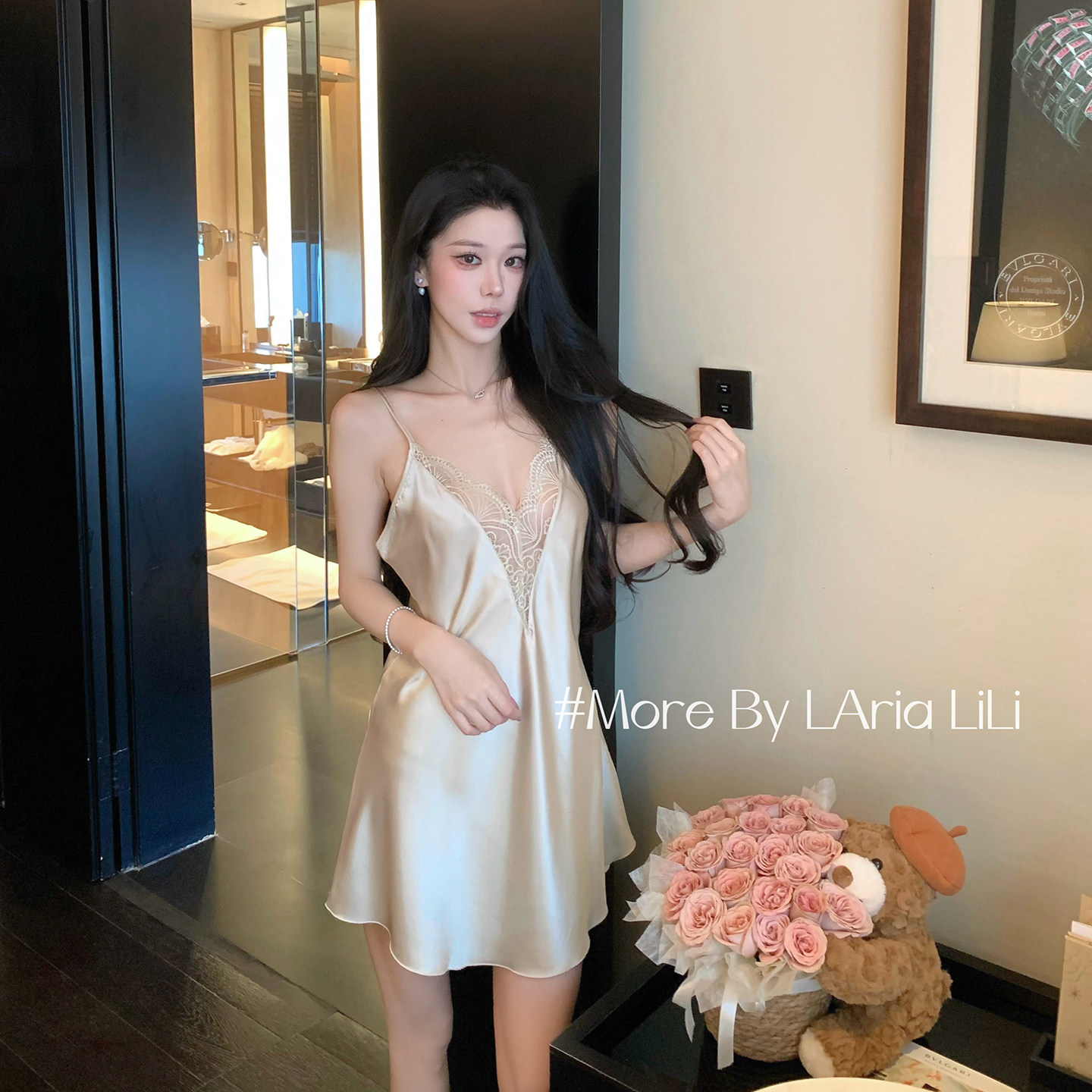 LAria金缕香 睡衣女冰丝性感蕾丝夏季2026新款纯欲吊带睡裙家居服图片