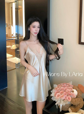 LAria金缕香 睡衣女冰丝性感蕾丝夏季2026新款纯欲吊带睡裙家居服