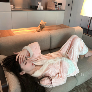 冬季 加厚2025新款 加绒家居服高级感 海岛绒睡衣女秋冬款 梨花香